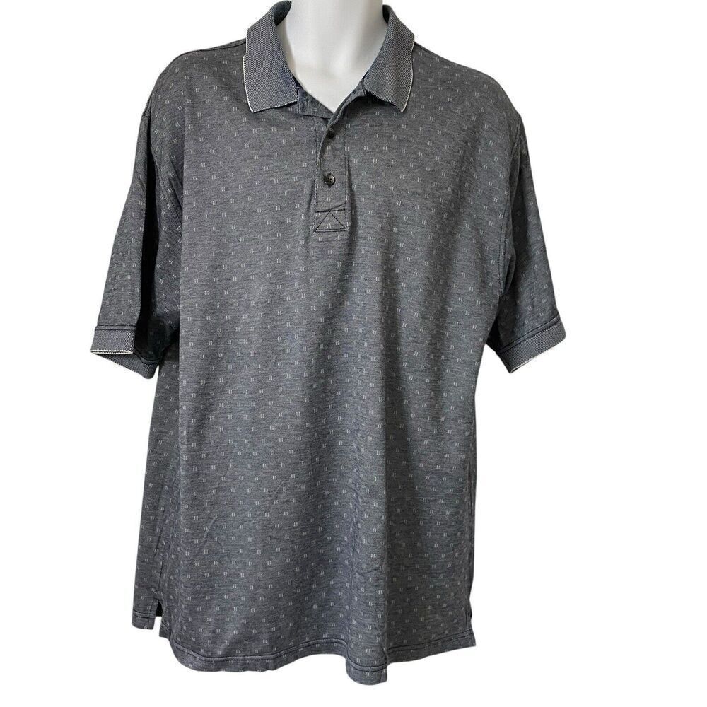 Greg Norman Golf Polo Shirt Men's Large Cotton Black White Geometric